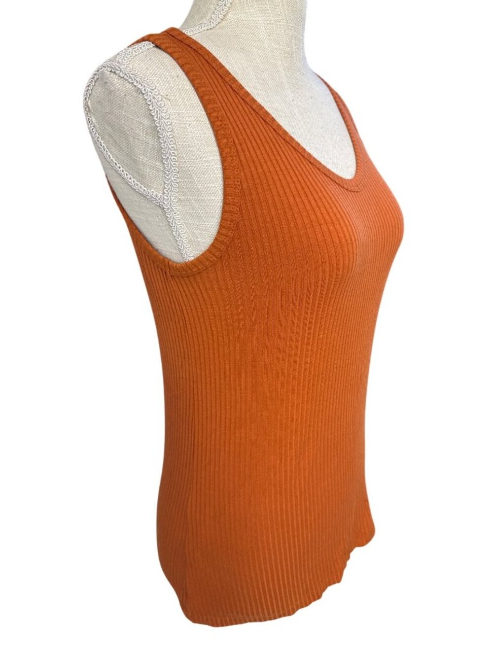 Rachel Zoe Ribbed Tank Top Orange Sleeveless Scoop Neck Stretch Womens L - Picture 3 of 8